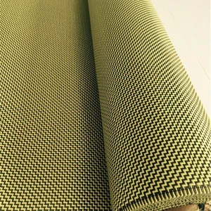 high quality carbon fiber cloth,195q/ sq.m 4H Satin weave Z Shape 3k carbon-kevlar hybrid fabric (Yellow_Black)