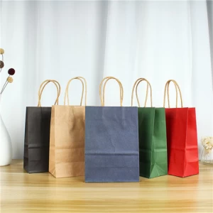 High quality custom printer multicolor flat handle kraft paper shopping bag