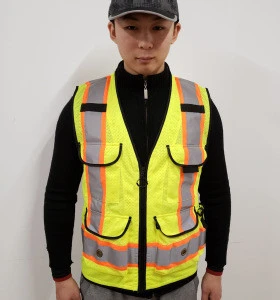 High Visibility Reflective Safety Mesh Utility Pockets  Heavy Duty Surveyor Vest