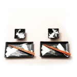 Hight quality black and white Japanese sushi plate with sauce dish set 2