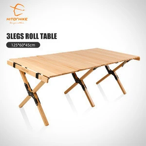 Hitorhike wholesale beech wooden table outdoor roll  table camping wooden folding  table