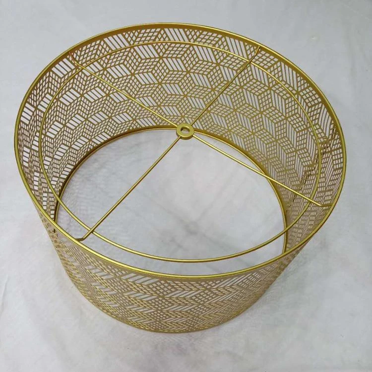 Home decorative industrial yellow round stainless steel aluminum perforated metal frame laser cut lamp shades covers for lights