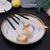 Hot Classic 4 Pieces Round Handle Glod And Black Cutlery  Set Stainless Steel  Personal Flatware