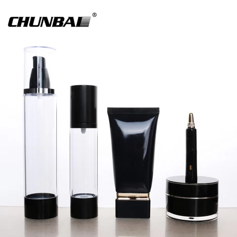 hot product high end clear empty 2oz 100ml 200ml lotion cream black  plastic acrylic jars and bottles for cosmetics