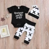 Hot sale cotton Baby boy clothes short sleeve romper +pants +hat 3Pc newborn baby clothing sets