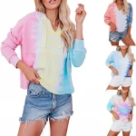 Hot Sale Polyester Tie Dye Pullover Long Sleeve Womens Lightweight Hoodies