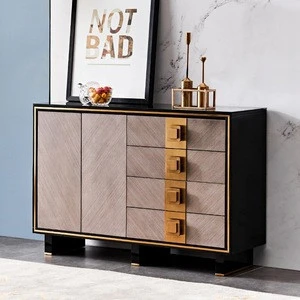 Hot Sale Tempered Glass With Wooden Frame Stainless Steel Legs Sideboards Console Table