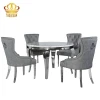 Hot Selling Dining Room Furniture Reasonable Price Round Marble Glass Table Top Stainless Steel Dining Table