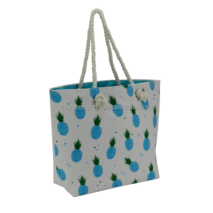 Hot selling fashion pineapple printing canvas beach bag