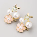 HOVANCI 3 2021 Newest Hotsale Delicate Enamel Flower Simulated Pearl Earrings Shell Pearl Enamel Flower Earring For Girls