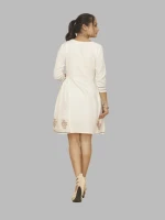 Indian Ethnic Ready to Wear Fancy Top Floral Embroidered Cotton White Tunic Short Kurtis for Casual Office Wear Wholesale Price