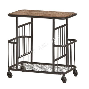 INDIAN WOODEN AND IRON WIRE OPEN BAR TROLLEY / SERVICE TROLLEY