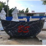 Indoor Decoration Black Marble with White Veins Bathroom Stone Bathtub Sculpture