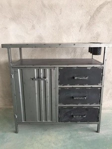 industrial loft style living room furniture ,vintage cabinet, metal and wood utility cabinet