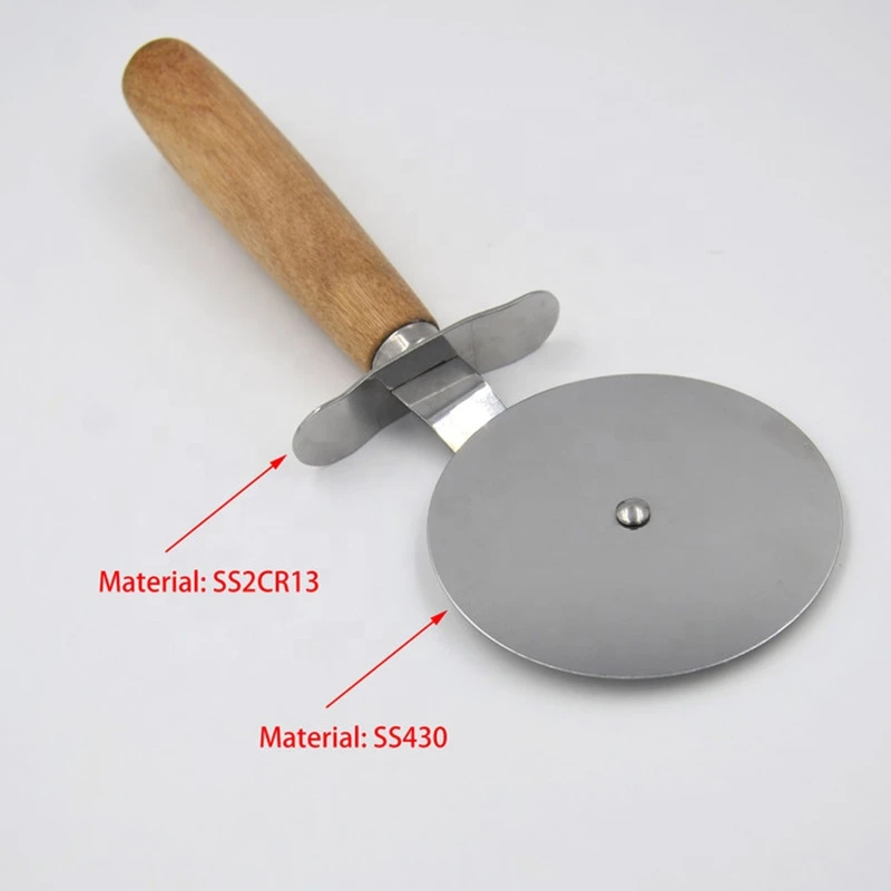 Item G4-008 High Quality 430SS woodeen handle Wholesale Stainless Steel Pizza Cutter