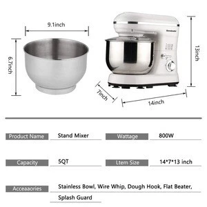 JASUN Stand Mixer, 800W/120V Electric Food Mixer with 5QT Stainless Bowl,Food Processor with Whisk/stocked in USA