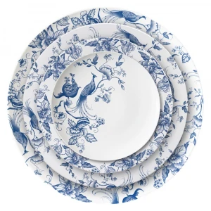 JC Blue Flower Printed snack plate Bone China Bread Plate For Serving cake
