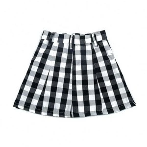 Kids fashion wholesale gingham cotton and linen baby girls skirt