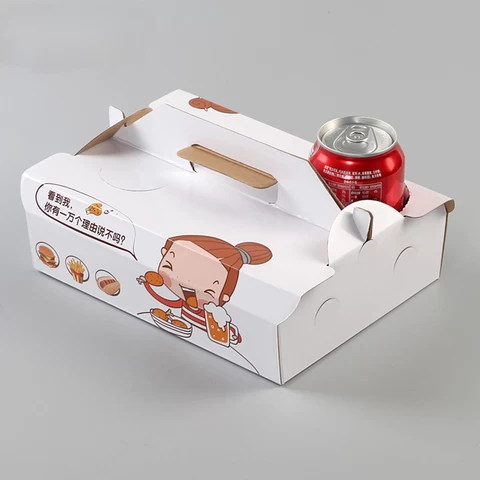 Kraft Corrugated Paper Fried Chicken Beverage Food Packaging Boxes Takeaway Portable Packing Box