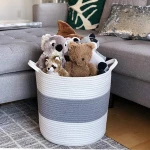 Large Cotton Rope Storage Basket & Cotton Liner Organize Baby Toys, Woven Blanket with Handles, Durable, Laundry Kids Nursery