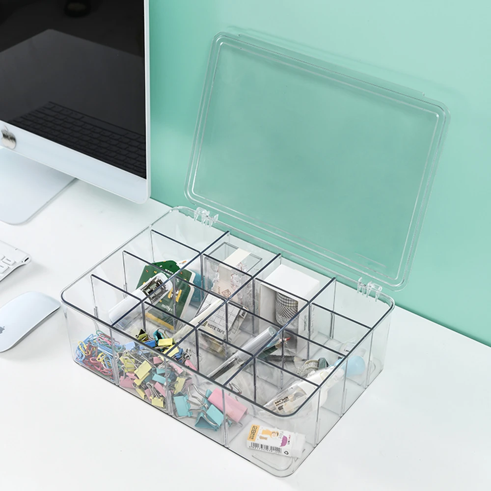 Large transparent multi-function plastic office storage box