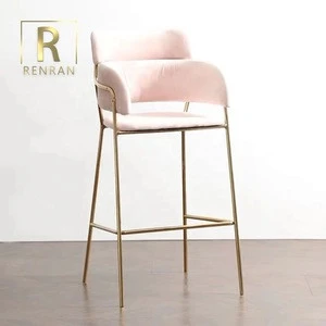 latest bar counter Italian blue pink grey blue fashionable comfortable golden metal velvet  party bar stool chairs