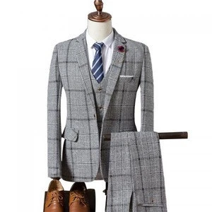 Latest Design Tweed Slim Fit 3 Piece Checked Coat Pant Men Suit Tweed Suit For Men