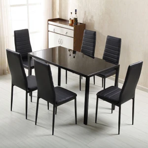 Latest Modern Appearance Industry Style Home Furniture Nordic Simple Design Glass Top Metal Leg Dining Table