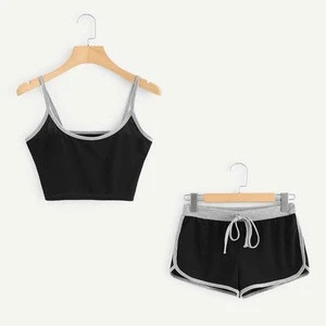latest women sexy fashion custom crop singlet tank top with short pant athletic racer sports gym wholesale customized your brand