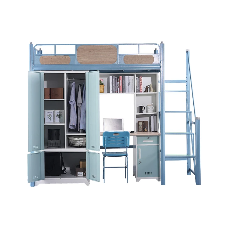 Loft Metal Bunk Bed Frame Heavy Duty and Dormitory Bed Design Steel Bunk Bed with Desk and Locker