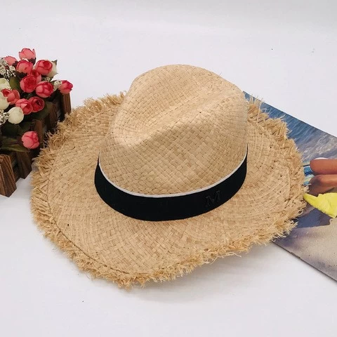 LTT1333 Wholesale Big Brim Women Summer Sun Hat Straw Hat Sunshade Visor Plain Female Beach Hat Cap
