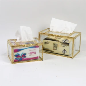Luxury High Grade Creative Glass Tissue box Stock Metal Tissue Paper Box Holder