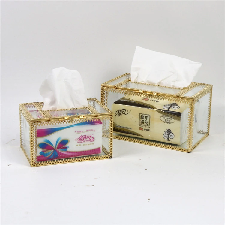 Luxury High Grade Creative Glass Tissue box Stock Metal Tissue Paper Box Holder