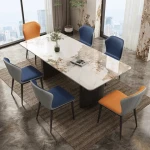 Luxury unique kitchen dining tables rectangular artificial marble top 6 8 seater Carbon steel leg slate dining table