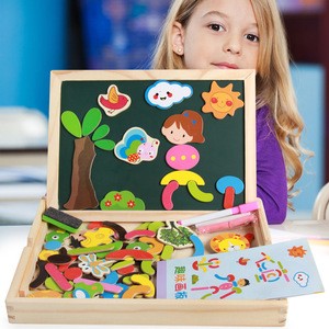 Magnetic Drawing Writing Board Jigsaw Puzzles Dry Erase Double Side Game Gift Wooden Toys Educational for Baby Kid