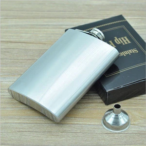 Men Gift Portable Stainless Steel Plastic Liquor Hip Flask 8oz With Funnel Silver Tone