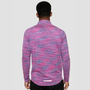 Mens Lightweight Pink Navy Trail Shirt 1/4 Zip Long Sleeves Slim Fit Breathable Reflective Logo 88% Polyester 12% Elastane