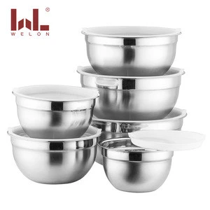 Metal kitchen using 18-30cm round shape mixing bowls colorful silicone bottom salad bowl stainless steel mixing bowls with lids