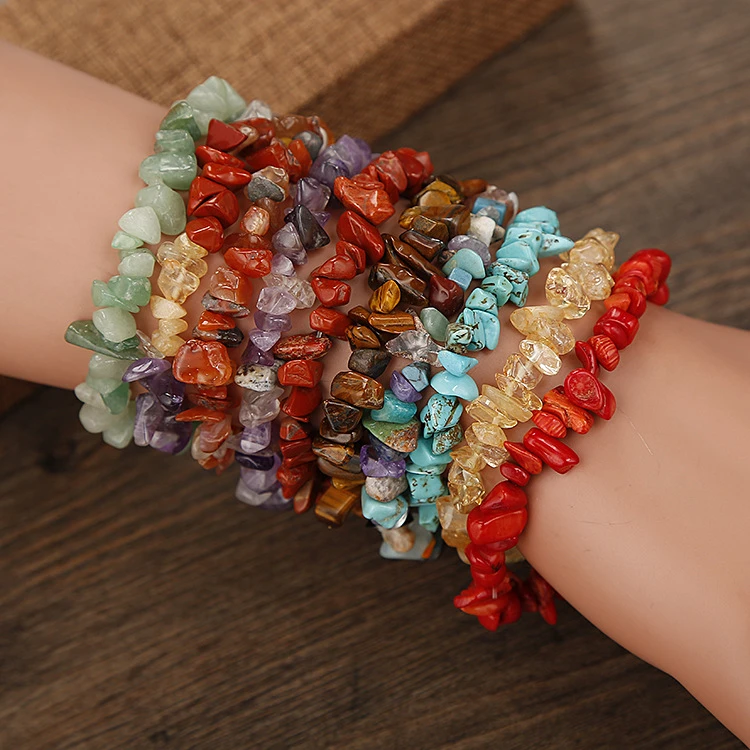 Mix colors Natural Healing Stones Crystal Chips Bracelet for Women Premium Chakra Crystals Bead Bracelet Stretchy Gemstones