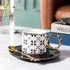 Modern home goods custom decal luxury coffee tea cup set ceramic cup and saucer with gold handle