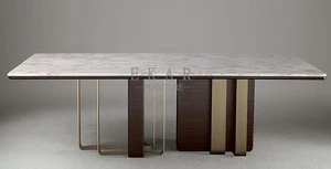 Modern Italian Style Solid Wood And Metal Leg Modern Marble Stone Top Dining Table