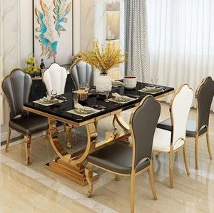 Morden Luxury design marble top dining 6 chairs table set dining room furniture table and chairs for dining room