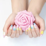 Multi colors tie-dyed print false press on nails tip 24pcs jelly glue artificial fingernails