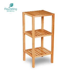 Multifunctional Natural Bamboo Made Living Room Kitchen Decorative 3 Tier Bamboo Shelf