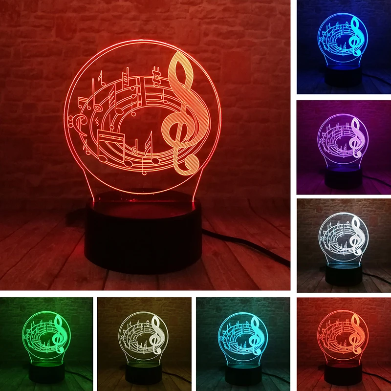 Music Note Figure Luminous Toys 3D Illusion LED Nightlight Colorful Flash Light Desk Lamp Musical Notes Design Model Child Gifts