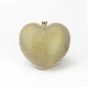 New arrival fashion luxury women shiny diamond heart shape crystal chain evening bag