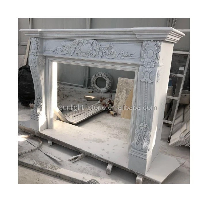 New designs White Marble Fireplace surround and Fireplace Mantels with Flower Carving