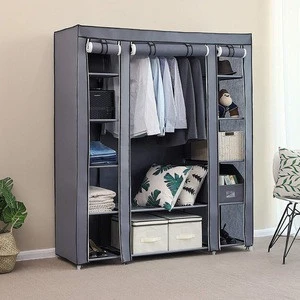 new product Metal clothes bedroom non-woven fabric black wardrobes for bedroom