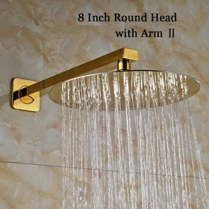 New Style Wall Mount Bathroom Faucet Accessories Golden Ultra Thin Stainless Steel Round Rainfall Shower Head with Shower Arm