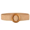 Novelty Casual Elastic Straw Belts Wooden Button Belt For Women Dress Accessories